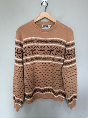 Vintage Amana Iowa Fair Isle Snowflake Sweater Brown Orlon Acrylic M